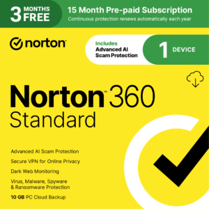 Norton 360 Standard: 10GB PC Cloud Backup for 1 Device (15-Month Subscription)