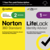 Norton 360 Standard (2 Device) w/ LifeLock Identity Advisor – Includes Antivirus Software, VPN, and Identity Theft Restoration Support - 1 Year Subscription