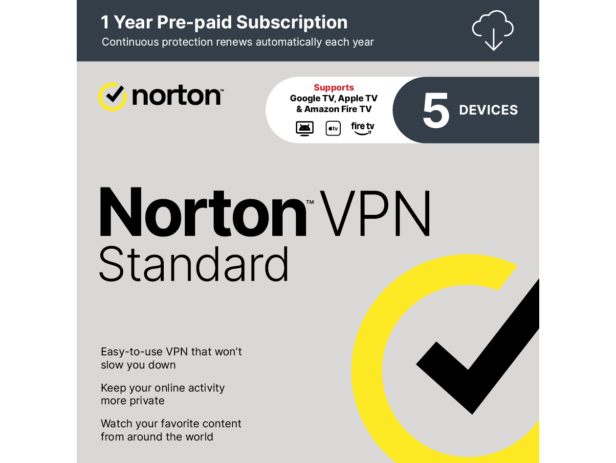 Norton VPN Standard: 1-Year Subscription (5 Devices)